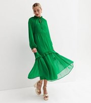 New Look Green Chiffon Tiered Frill Midi Smock Dress